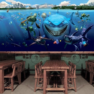 3D Cartoon Meerestiere L10185 abnehmbare Tapete selbstklebende Tapete extra groß Peel & Stick Tapete Tapete Wandbild AJSTOREArt