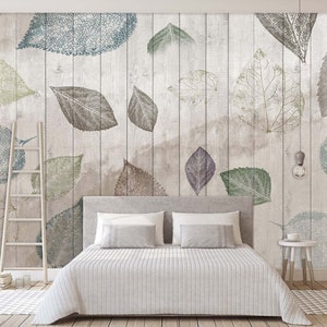 3D Retro Leaf Painting L8065 Removable Wallpaper Self Adhesive Wallpaper Extra Large Peel & Stick Wallpaper Wallpaper Mural AJSTOREArt