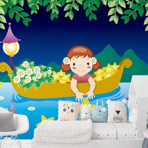 3D Cartoon Star Ship Kid's Room L2447 Commercial Removable Wallpaper Self Adhesive Wallpaper Peel & Stick Wallpaper Mural AJSTOREArt