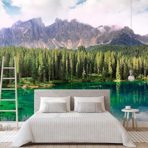 3D Green Pine Forest L043 Carta da parati rimovibile Carta da parati autoadesiva Extra Large Peel & Stick Wallpaper Wallpaper Mural AJSTOREArt