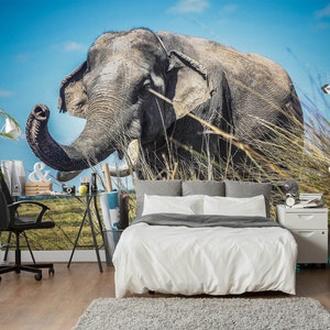 3D Animal Elephant Fun L220 Carta da parati rimovibile Carta da parati autoadesiva Carta da parati Extra Large Peel & Stick Wallpaper Wallpaper Mural AJSTOREArt