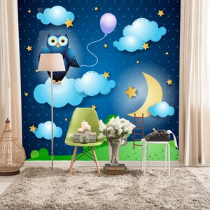 3D Cartoon Dunkelblau Eule L10278 abnehmbare Tapete selbstklebende Tapete extra groß Peel & Stick Tapete Tapete Wandbild AJSTOREArt