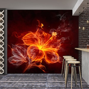 3D Hot Flame Flower L8826 Removable Wallpaper Self Adhesive Wallpaper Extra Large Peel & Stick Wallpaper Wallpaper Mural AJSTOREArt
