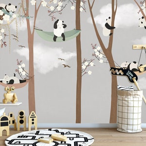 3D Cartoon Panda Animal Kid es Room L2465 kommerzielle abnehmbare Tapete Selbstklebende Tapete Peel & Stick Tapete Wandbild AJSTOREArt