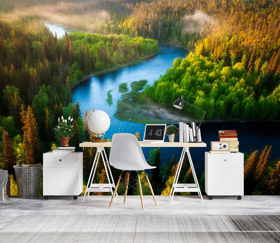 3D Forest Meander Blue River L8473 Removable Wallpaper Self Adhesive ...