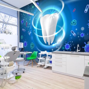 3D Denti Sbiancamento Clinica L1758 Carta da parati commerciale rimovibile Carta da parati autoadesiva Peel & Stick Wallpaper Wallpaper Mural AJSTOREArt