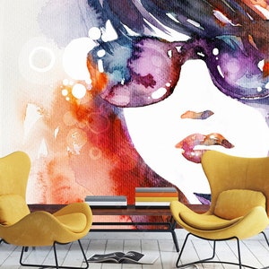 3D Acquerello Glamour Donna L10912 Carta da parati rimovibile Carta da parati autoadesiva Carta da parati Extra Large Peel & Stick Wallpaper Wallpaper Mural AJSTOREArt