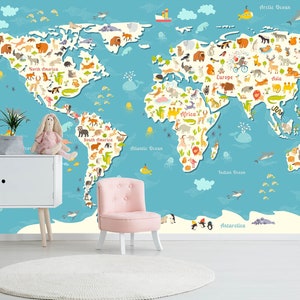 3d animal mapa do mundo quarto do miúdo l2302 comercial removível papel de parede auto adesivo peel & stick mural ajstoreart