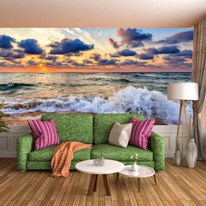 3D Seaside Sunset Beauty L9993 Carta da parati rimovibile Carta da parati autoadesiva Carta da parati Extra Large Peel & Stick Wallpaper Wallpaper Mural AJSTOREArt