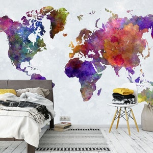 3D Rich Colors L9710 Mapa del mundo Papel tapiz extraíble Papel tapiz autoadhesivo Extra grande Peel & Stick Papel tapiz Papel tapiz Mural AJ