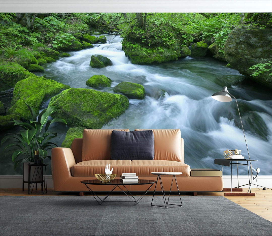 3D Green Forest Natural Creek L8121 Removable Wallpaper Self Adhesive ...