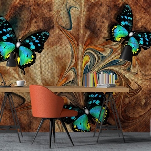 3D Fantasy Blue Butterfly Animal L7524 Removable Wallpaper Self Adhesive Wallpaper Peel & Stick Wallpaper Wallpaper Mural AJSTOREArt