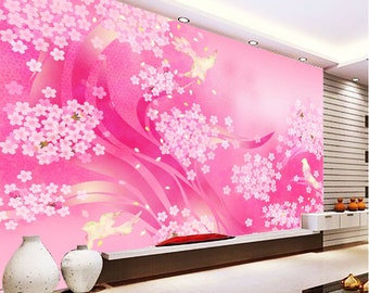 3D Small Pink Flowers L11202 Removable Wallpaper Self Adhesive Wallpaper Extra Large Peel & Stick Wallpaper Wallpaper Mural AJSTOREArt