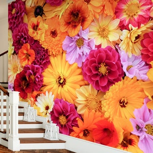 3D Warm Colored Flowers L7504 Removable Wallpaper Self Adhesive Wallpaper Extra Large Peel & Stick Wallpaper Wallpaper Mural AJSTOREArt image 2