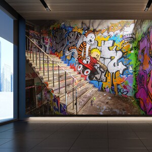 3D Happy Graffiti Gym L1295 Carta da parati commerciale rimovibile Carta da parati autoadesiva Peel & Stick Wallpaper Wallpaper Mural aJSTOREArt