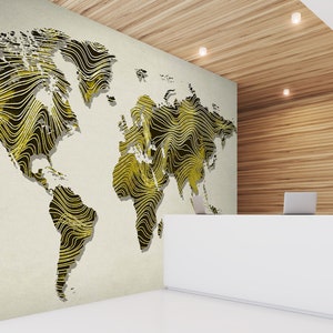 3D Złote Linie Mapa Świata Biuro L1475 Komercyjna Tapeta Zdejmowana Tapeta Samoprzylepna Tapeta Peel & Stick Mural AJSTOREArt