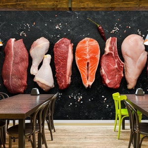 3D Different Meat Restaurant L11828 Carta da parati commerciale rimovibile Carta da parati autoadesiva Carta da parati Peel & Stick Carta da parati Murale AJSTOREArt