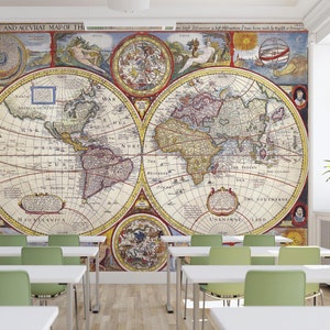 3D Globe Map World L1396 Papel de parede comercial removível Papel de parede autoadesivo Peel & Stick Papel de parede Mural AJSTOREArt