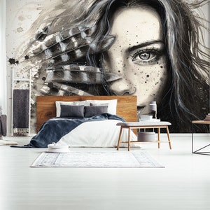 3D Piume Glamour Bellezza Camera da letto L2825 Carta da parati commerciale rimovibile Carta da parati autoadesiva Peel & Stick Wallpaper Mural AJSTOREArt