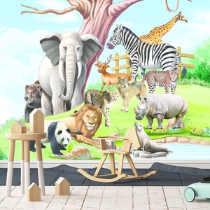3D Fun Cartoon Dieren L180 Verwijderbaar Behang Zelfklevend Behang Extra Grote Peel & Stick Wallpaper Muurschildering AJSTOREArt