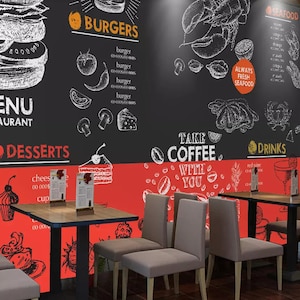 Menu de cafeteria 3D L18956 Papel de parede removível papel de parede autoadesivo Extra grande peel & stick papel de parede mural AJSTOREArt