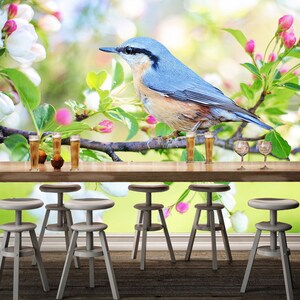 3D Blue Bird Animal L131 Removable Wallpaper Self Adhesive Wallpaper Extra Large Peel & Stick Wallpaper Wallpaper Mural AJSTOREArt