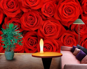 3D Love Red Roses L11201 Removable Wallpaper Self Adhesive Wallpaper Extra Large Peel & Stick Wallpaper Wallpaper Mural AJSTOREArt