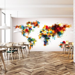 3D Rich Art Colors L9738 Mapa do mundo Papel de parede removível Papel de parede autoadesivo Extra grande Peel & Stick Papel de parede Mural AJ