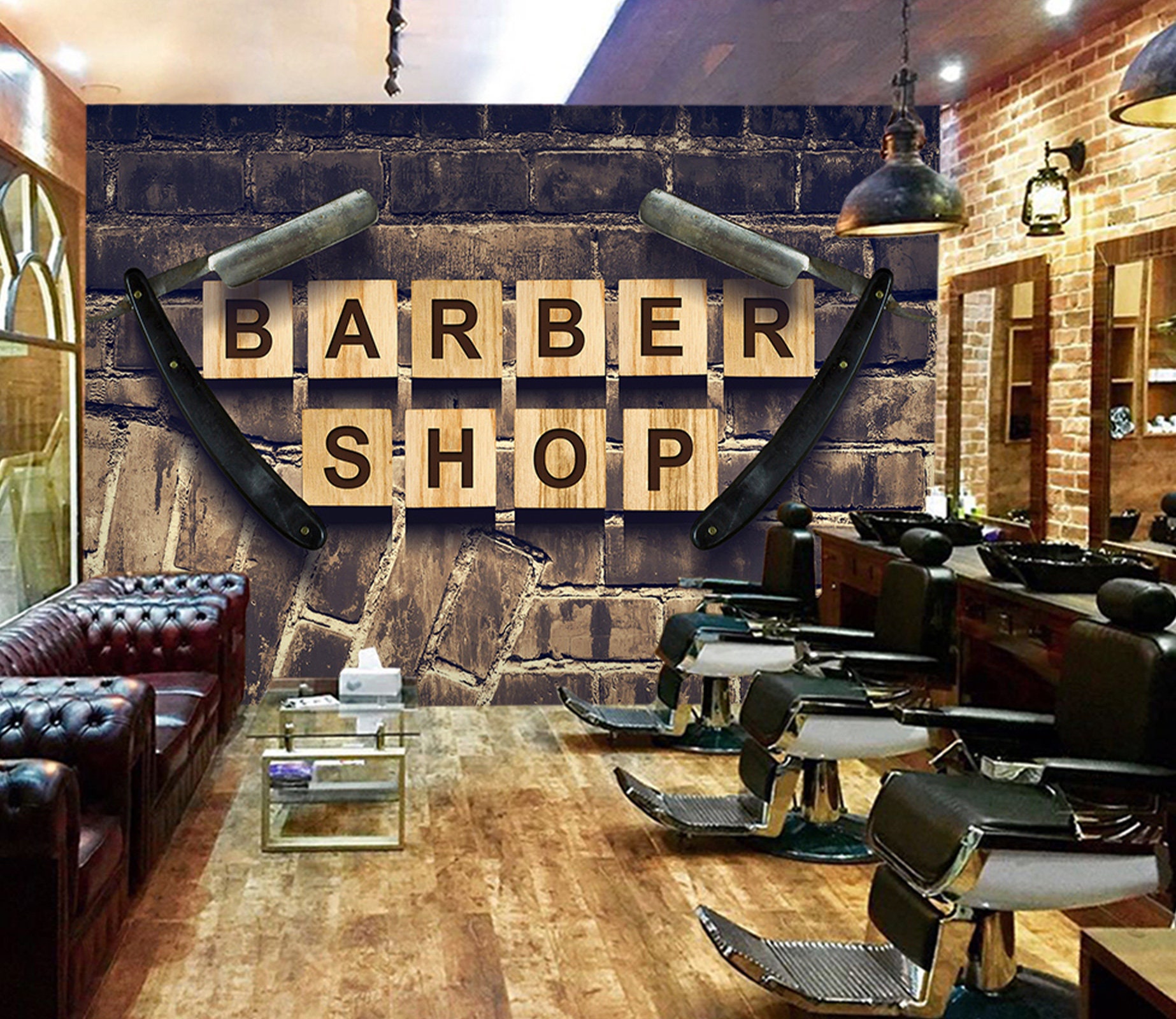 3D Vintage Razor L15417 Hair Cut Salon Barber Shop Commercial Removable Wallpaper Self Adhesive Peel & Stick Wallpaper Mural AJSTOREArt