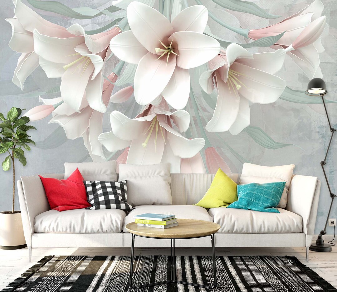 3D Lily Flower Art Living Room L3177 Commercial Removable Wallpaper ...