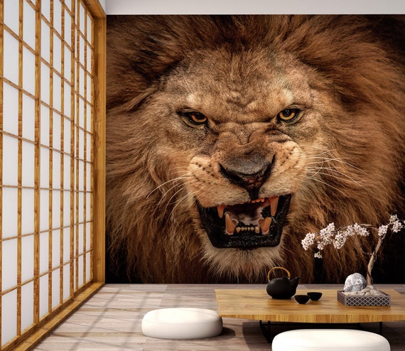3D Ferocious Lion L3454 Animal Removable Wallpaper Self - Etsy Hong Kong 3D Ferocious Lion L3454 Animal Removable Wallpaper Self - Etsy Hong Kong
