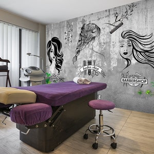 Arte 3D Dipinta a mano Parrucchiere Salon L2100 Carta da parati commerciale rimovibile Carta da parati autoadesiva Peel & Stick Wallpaper Mural AJSTOREArt