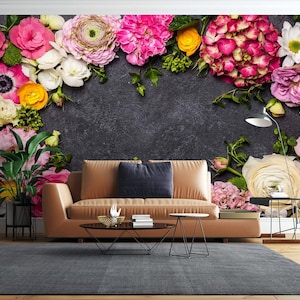 3D Flowers Around L7133 Removable Wallpaper Self Adhesive Wallpaper Extra Large Peel & Stick Wallpaper Wallpaper Mural AJSTOREArt