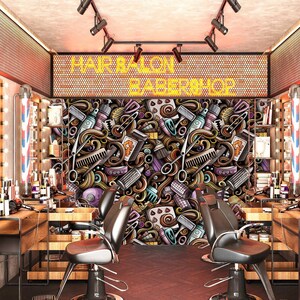 3D Curling Iron L15437 Hair Cut Salon Barber Shop Commercial Removable Wallpaper Self Adhesive Peel & Stick Wallpaper Mural AJSTOREArt