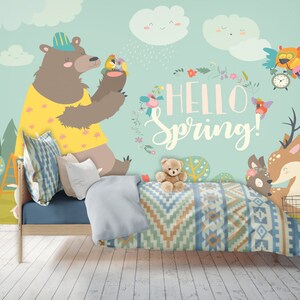 3D Lente Cartoon Dieren L18446 Verwijderbaar Behang Zelfklevend Behang Extra Grote Peel &Stick Wallpaper Wallpaper Mural AJSTOREArt