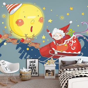 3D Cartoon Santa Kid es Room L2487 kommerzielle abnehmbare Tapete Selbstklebende Tapete Peel & Stick Tapete Tapete Wandbild AJSTOREArt