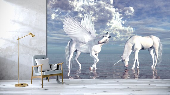 3D Laid-back Unicorn Animal L736 Removable Wallpaper Self - Etsy