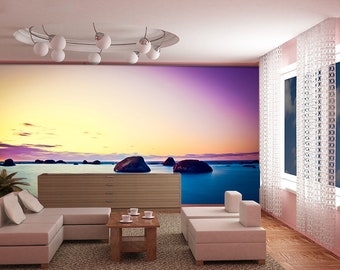 3D Dusk Calm Blue Sea L11191 Removable Wallpaper Self Adhesive Wallpaper Extra Large Peel & Stick Wallpaper Wallpaper Mural AJSTOREArt
