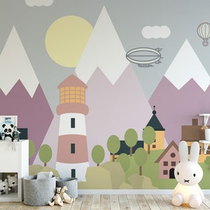 3D Cartoon Purple Mountains L18453 abnehmbare Tapete selbstklebend Tapete extra groß Peel & Stick Tapete Tapete Wandbild AJSTOREArt