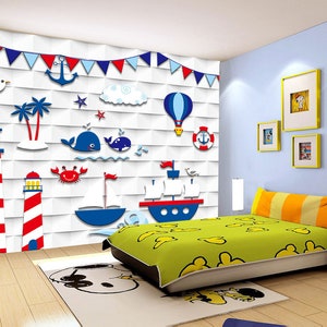 3D Leuke Cartoon Lighthouse L10504 Verwijderbare Wallpaper Zelfklevende Wallpaper Extra Large Peel & Stick Wallpaper Muurschildering AJSTOREArt