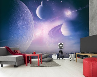 3D Light Purple Universe L11311 Removable Wallpaper Self Adhesive Wallpaper Extra Large Peel & Stick Wallpaper Wallpaper Mural AJSTOREArt