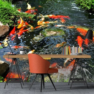 3D Natur Koi Teich L8463 Tier abnehmbare Tapete selbstklebende Tapete extra groß Peel & Stick Tapete Tapete Wandbild AJSTOREArt