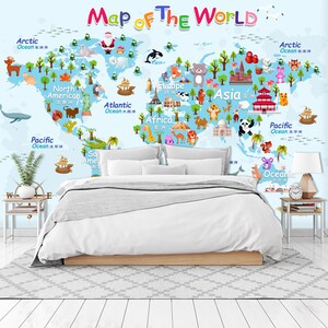 3d animal azul mapa do mundo quarto l2766 comercial removível papel de parede auto adesivo peel & stick mural ajstoreart