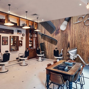 3D Wood Grain Art L15440 Hair Cut Salon Barber Shop Commercial Removable Wallpaper Self Adhesive Peel & Stick Wallpaper Mural AJSTOREArt