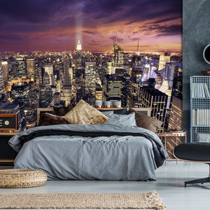 3D Modern City Night Bedroom L2849 Commercial Removable Wallpaper Self Adhesive Wallpaper Peel & Stick Wallpaper Wallpaper Mural AJSTOREArt