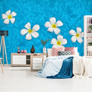 3D Five White Flowers L7242 Removable Wallpaper Self Adhesive Wallpaper Extra Large Peel & Stick Wallpaper Wallpaper Mural AJSTOREArt