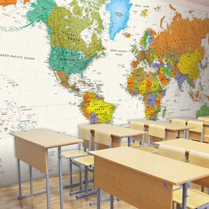 Mapa do mundo 3D L1197 Papel de parede removível comercial Papel de parede autoadesivo Peel & Stick Papel de parede Mural AJSTOREArt
