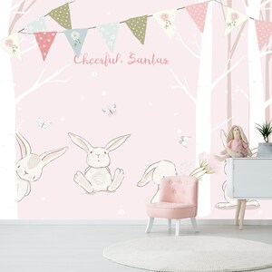 3D Cartoon Kaninchen Tier Kinderzimmer L2464 kommerzielle abnehmbare Tapete Selbstklebende Tapete Peel & Stick Tapete Wandbild AJSTOREArt