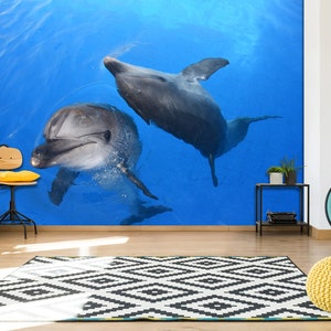 3D Due delfini grigi L7144 Animale Carta da parati rimovibile Carta da parati autoadesiva Carta da parati Extra Large Peel & Stick Wallpaper Wallpaper Mural AJSTOREArt