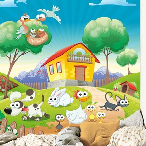 3D leuke cartoon dieren kinderkamer L2445 commerciële verwijderbare wallpaper zelfklevende wallpaper peel & stick wallpaper muurschildering AJSTOREArt